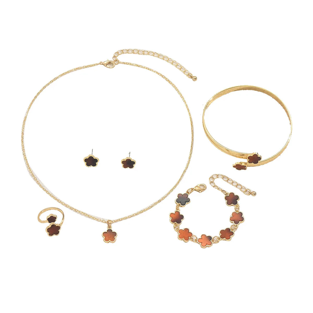 Enamel Clover Gold Jewellery Set