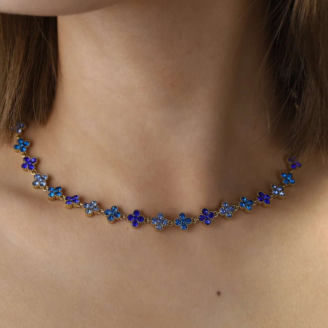 Blue Crystal Clover Necklace