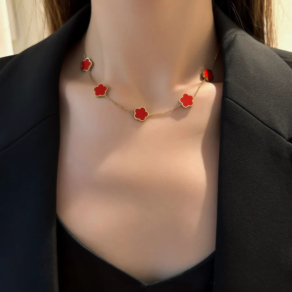 Five-Petal Clover Station Necklace