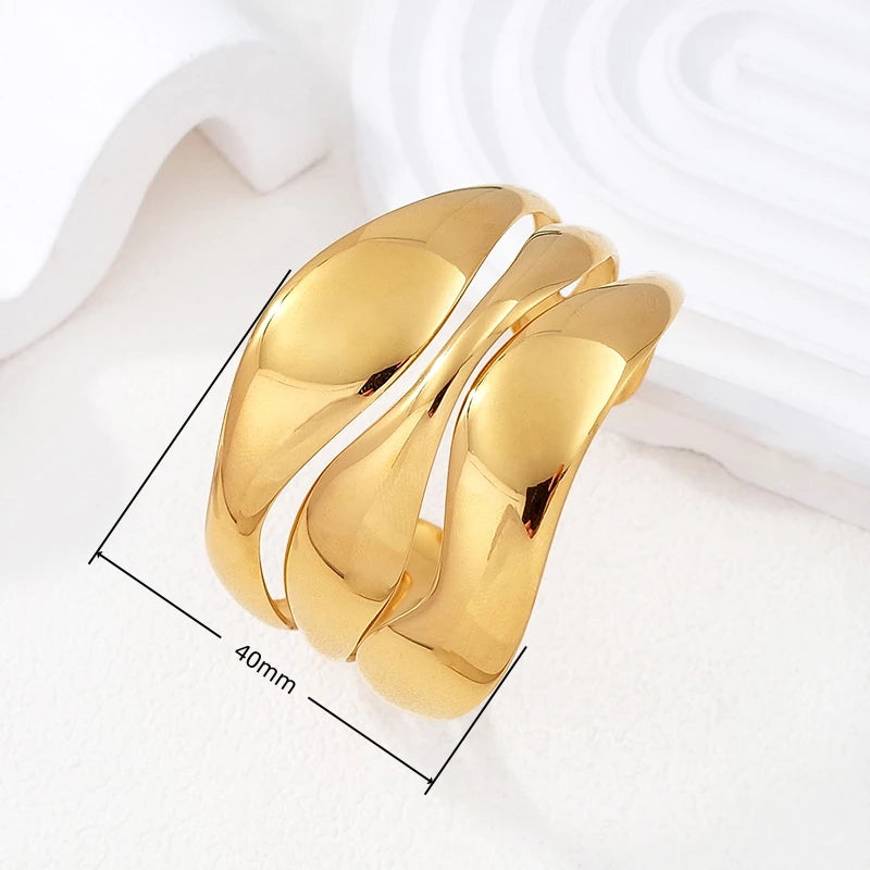 Modevolle roestvrijstalen, verkleurvrije sieraden, 18K verguld, grote, dikke, opvallende, verstelbare open armbanden