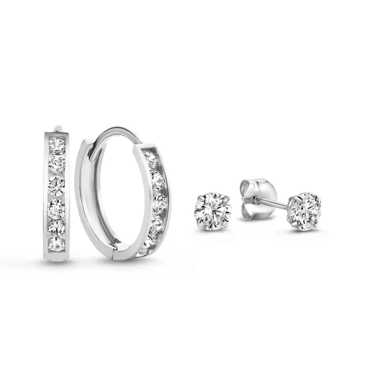 Dara Brillane Stone Earrings Set (White Gold)