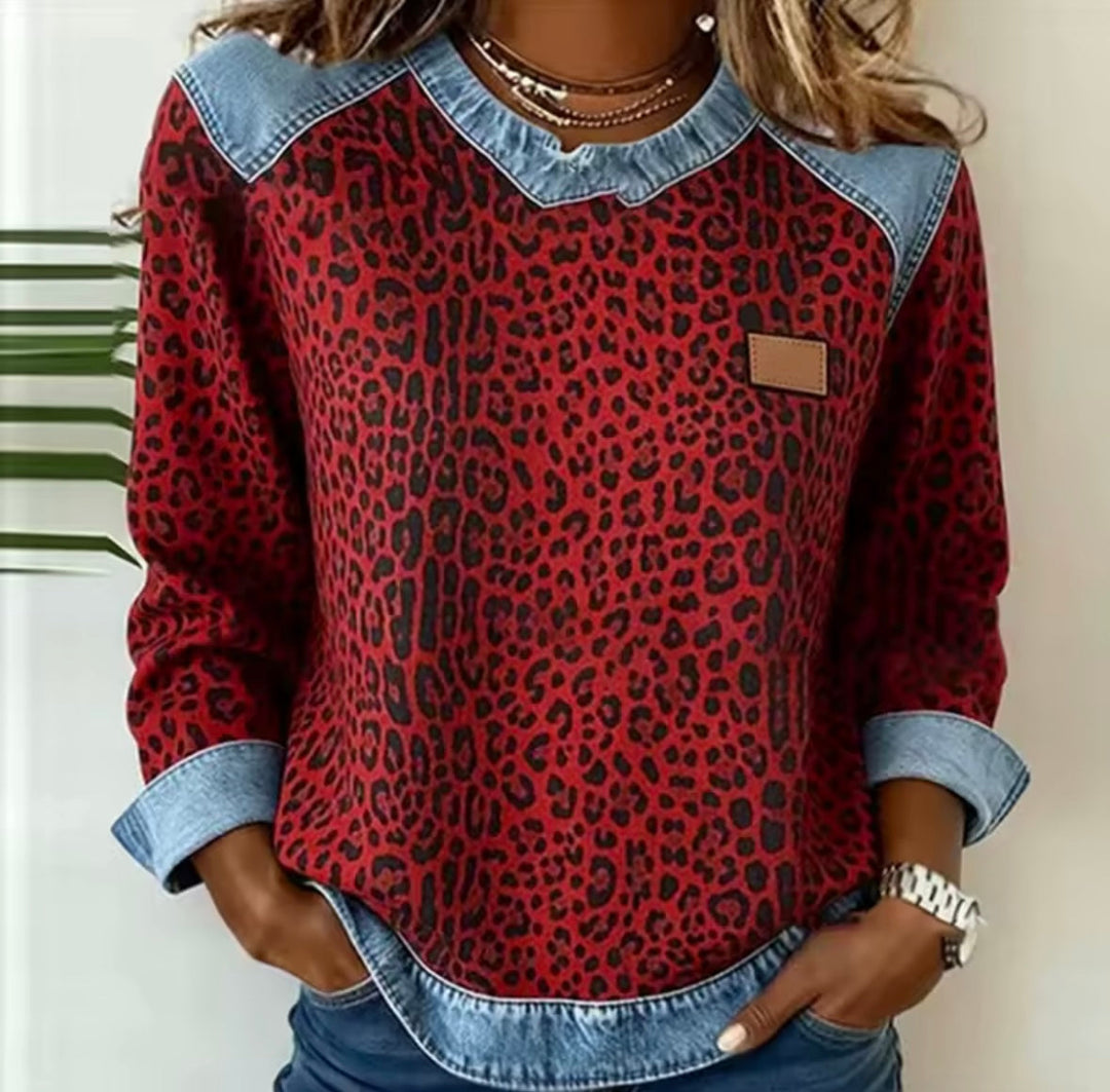 Fabienne | Leopard Print Denim Collar Jumper