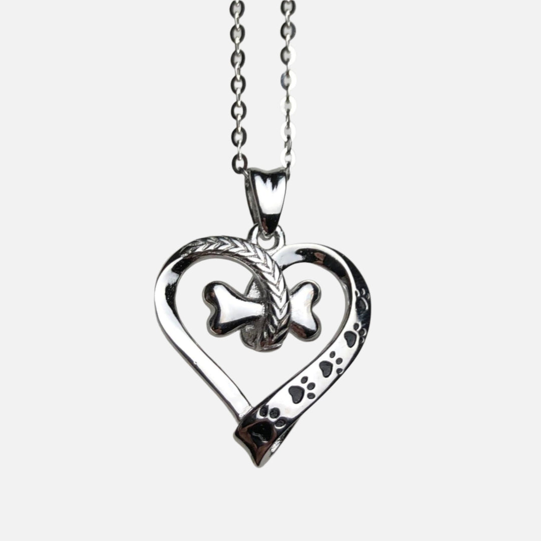 Dog Paw and Heart Necklace in Stainless Steel