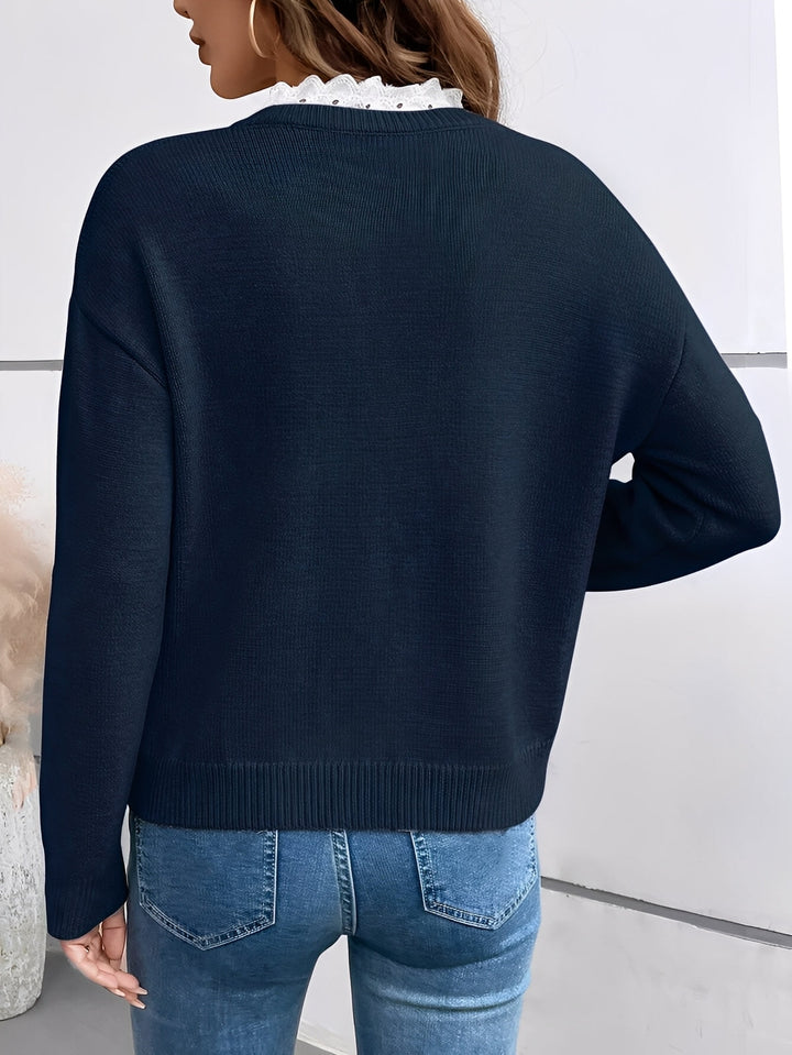 Marielle | Lace Trim V Neck Jumper