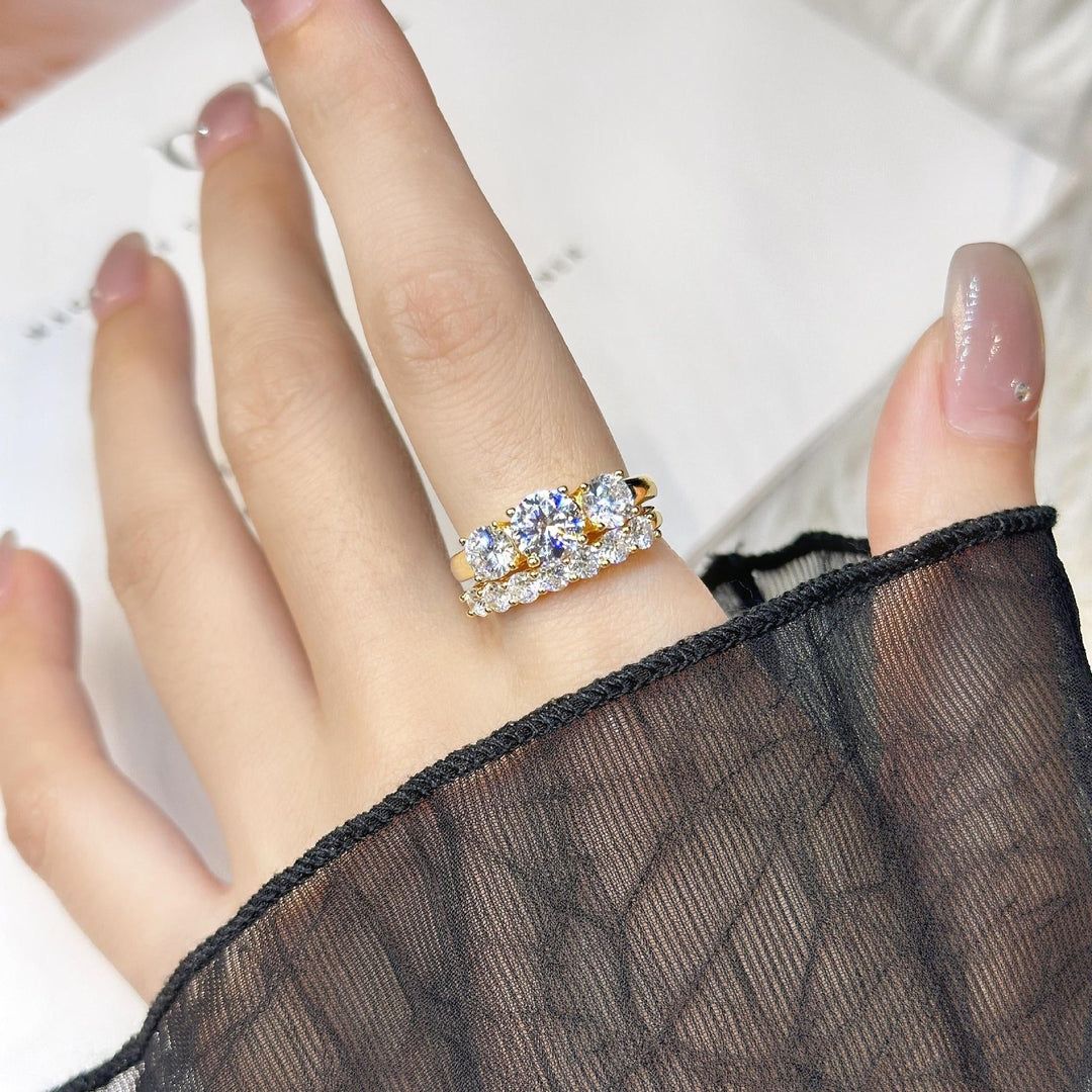Three-Stone & Half Eternity Crystal Ring