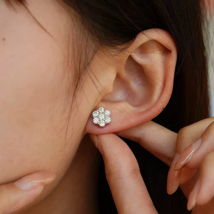 Crystal Cluster Flower Stud Earrings