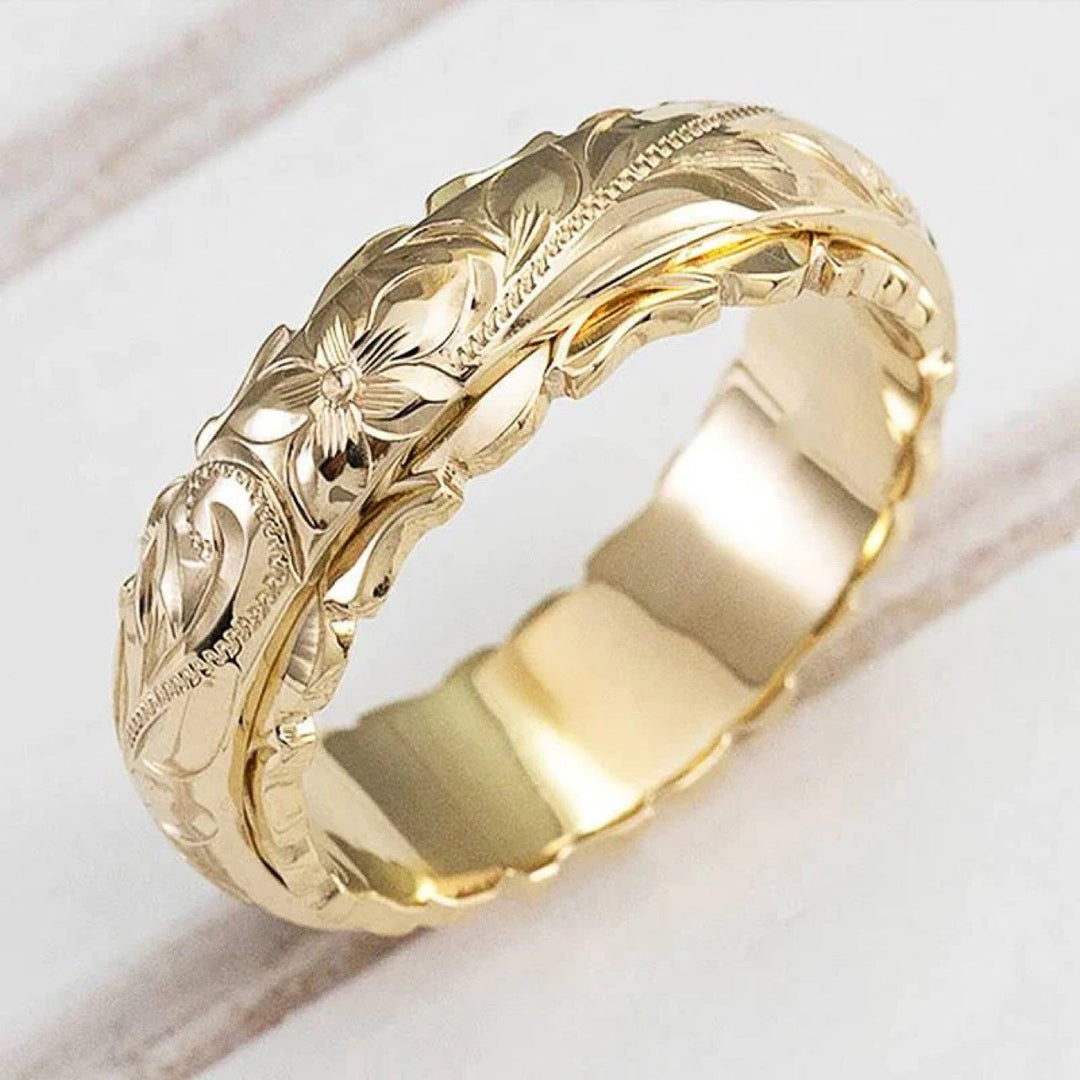 Vintage Style Floral Engraved Band Ring