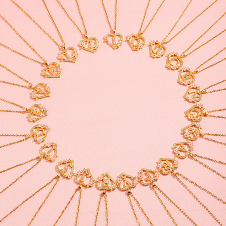 Floral Charm Initial Necklace