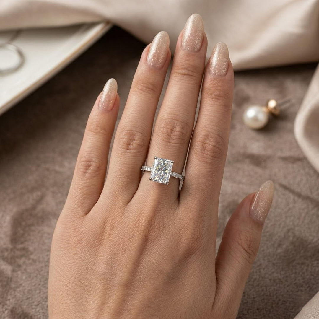 Radiant Cut Crystal Ring Set