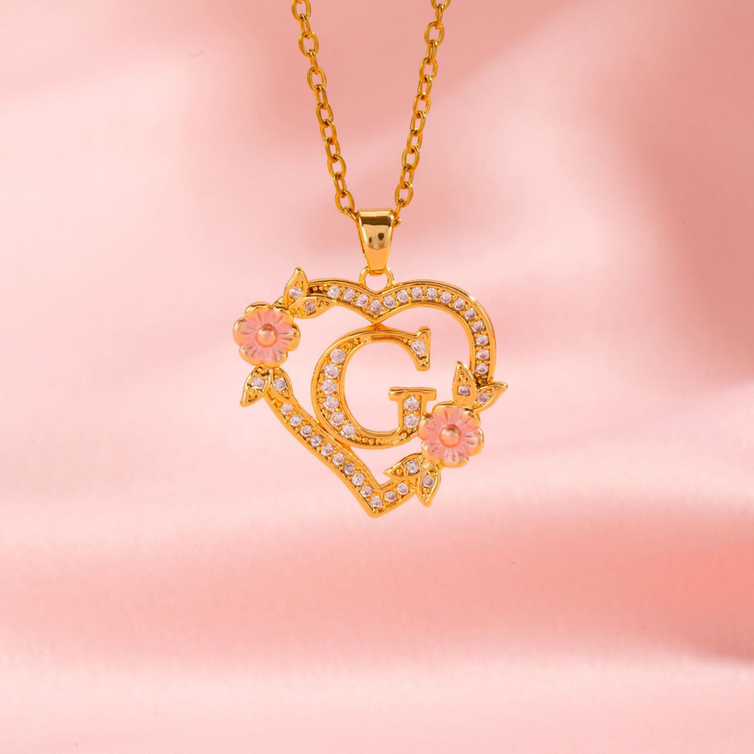 Floral Charm Initial Necklace