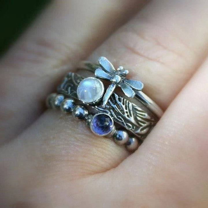 Vintage Dragonfly Purple Zirconia Ring