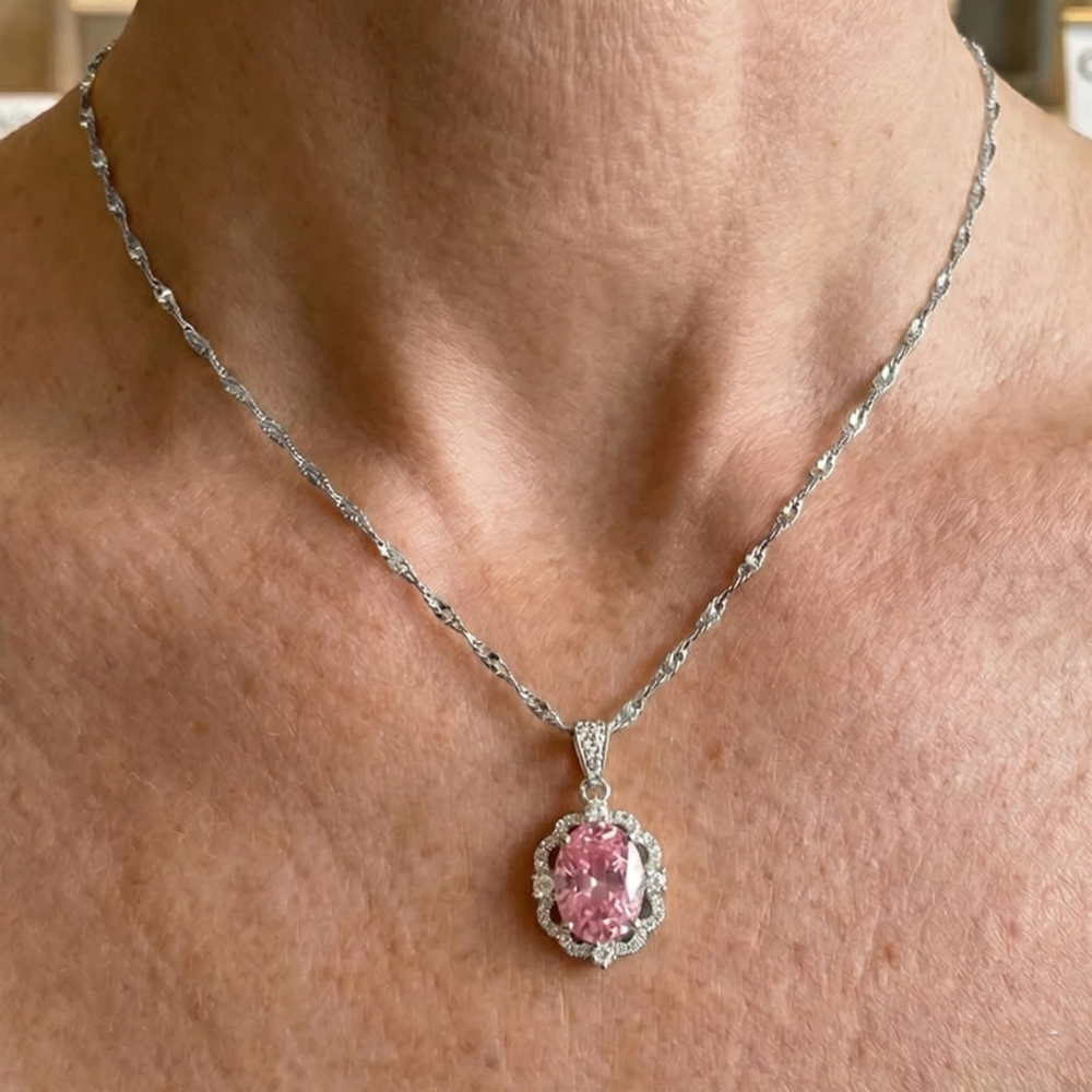 Rose Oval Crown Halo Necklace