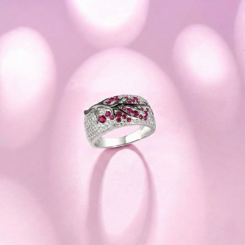 Ruby Blossom Tree Ring | White Gold