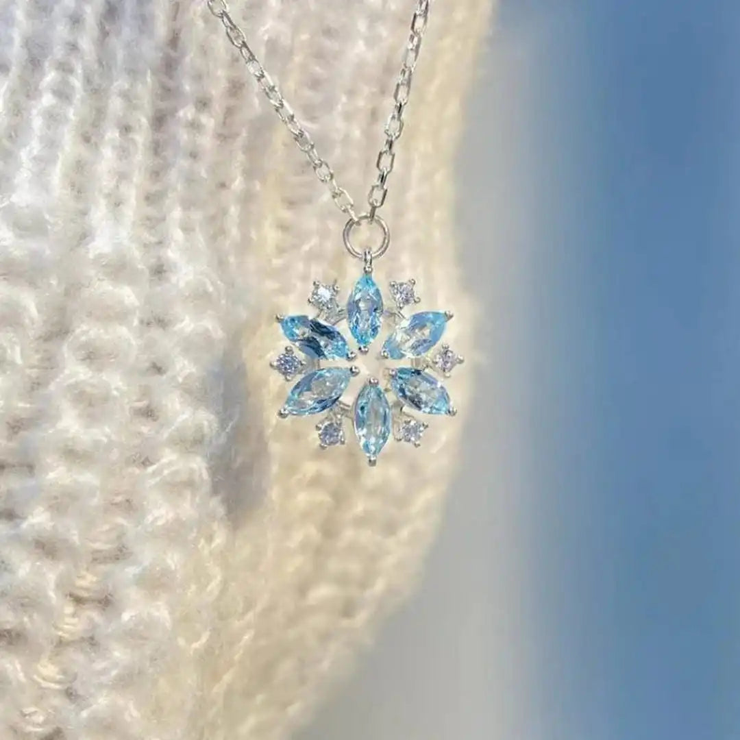 Blue Snowflake Floral Pendant Necklace