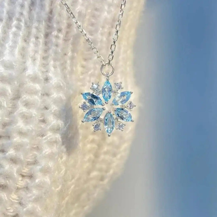 Blue Snowflake Floral Pendant Necklace