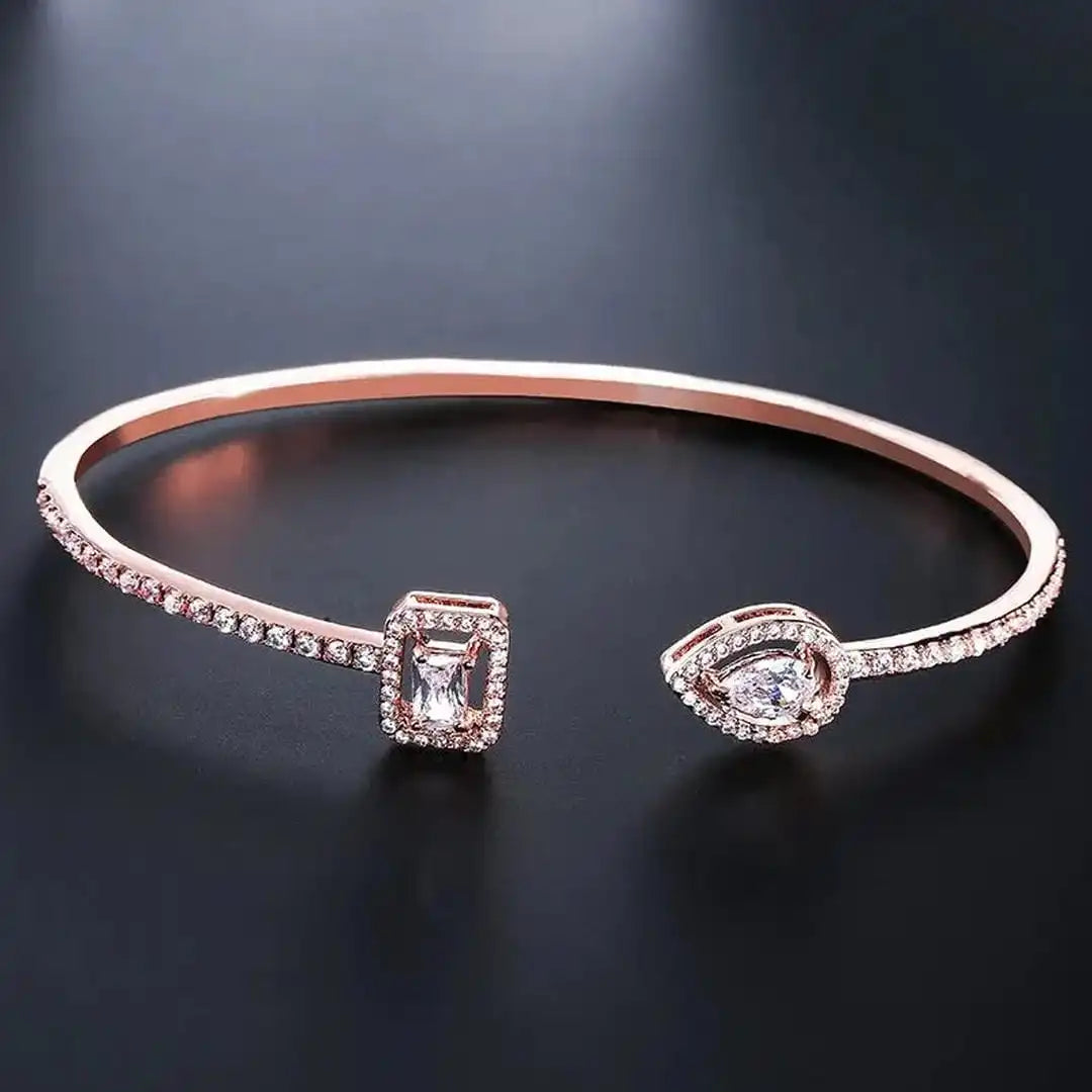 Two-Stone Gold-Tone Open Bangle
