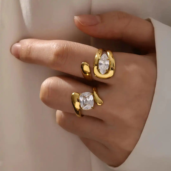 Timeless Gold Teardrop Cubic Zirconia Ring