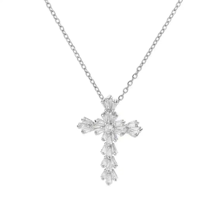 Timeless Silver-Tone Cubic Zirconia Cross Necklace