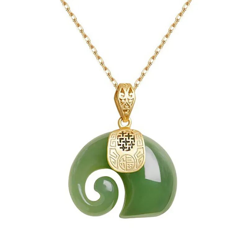 Hetian Jade Elephant Pendant Necklace 18K Gold Plated Chain for Women