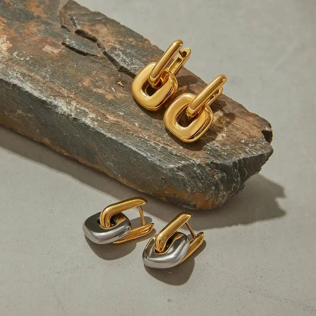 Minimalist Two-Tone Oval Earrings