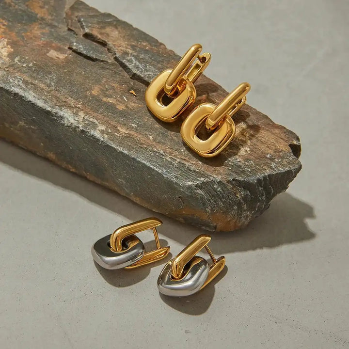 Minimalist Two-Tone Oval Earrings