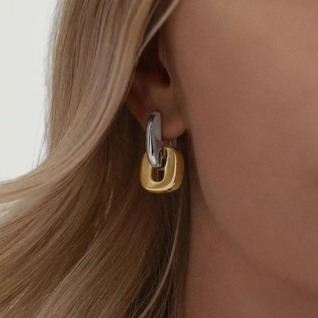 Minimalist Two-Tone Oval Earrings