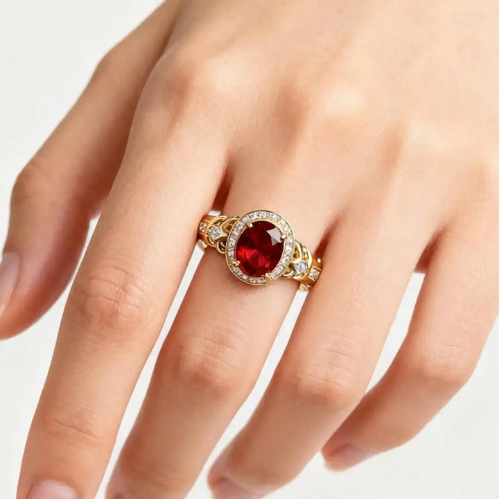 Ruby Halo Knot Ring