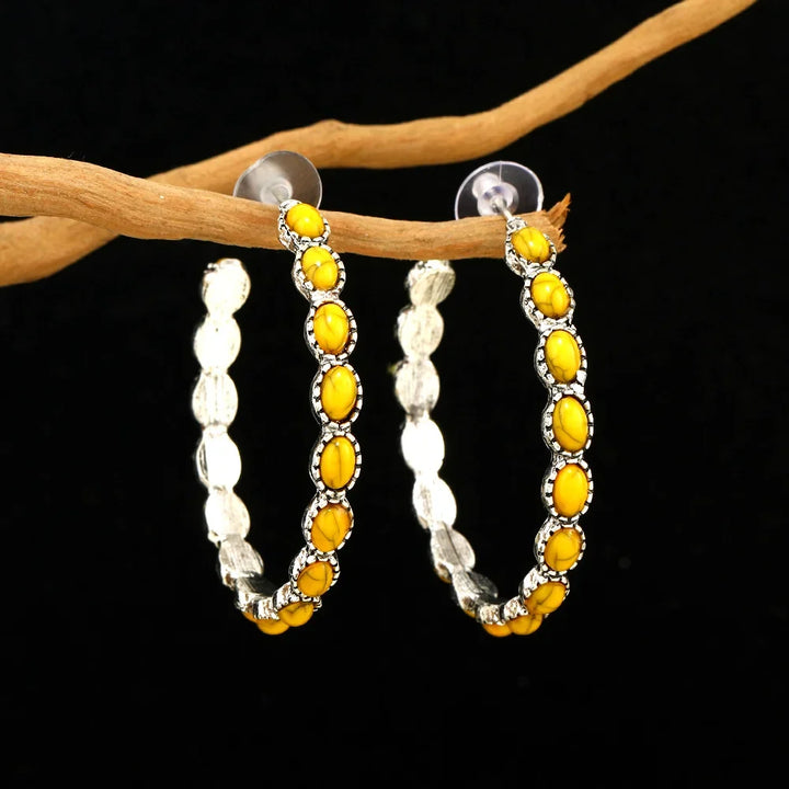 Vintage Oval Silver Hoop Earrings