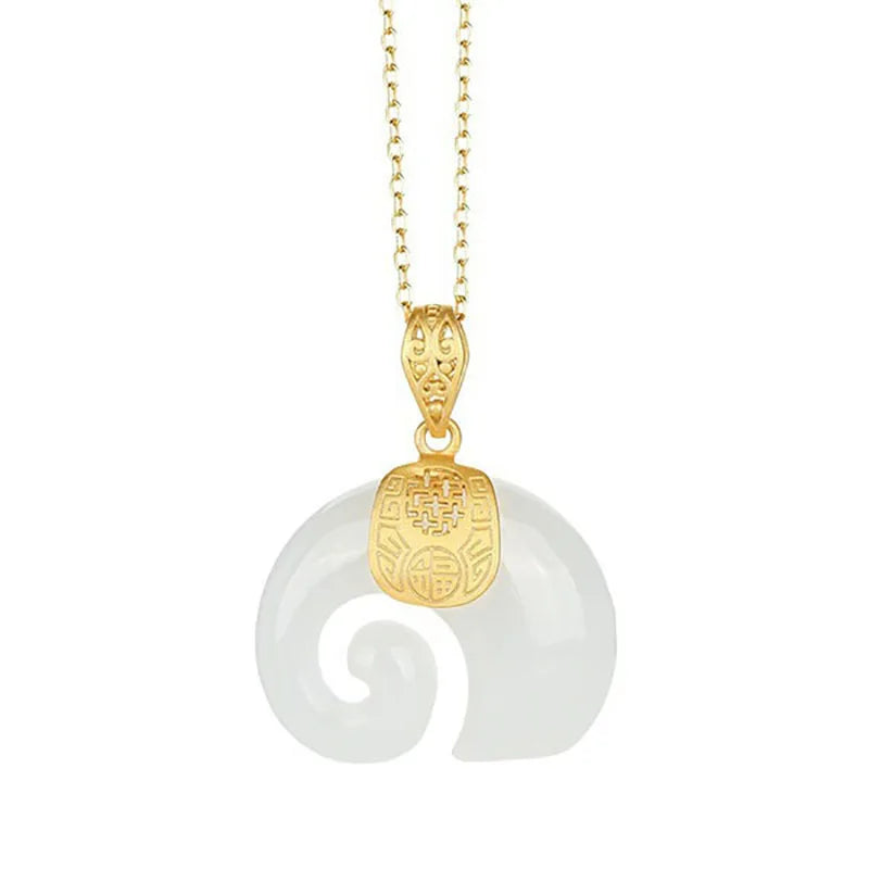 Hetian Jade Elephant Pendant Necklace 18K Gold Plated Chain for Women