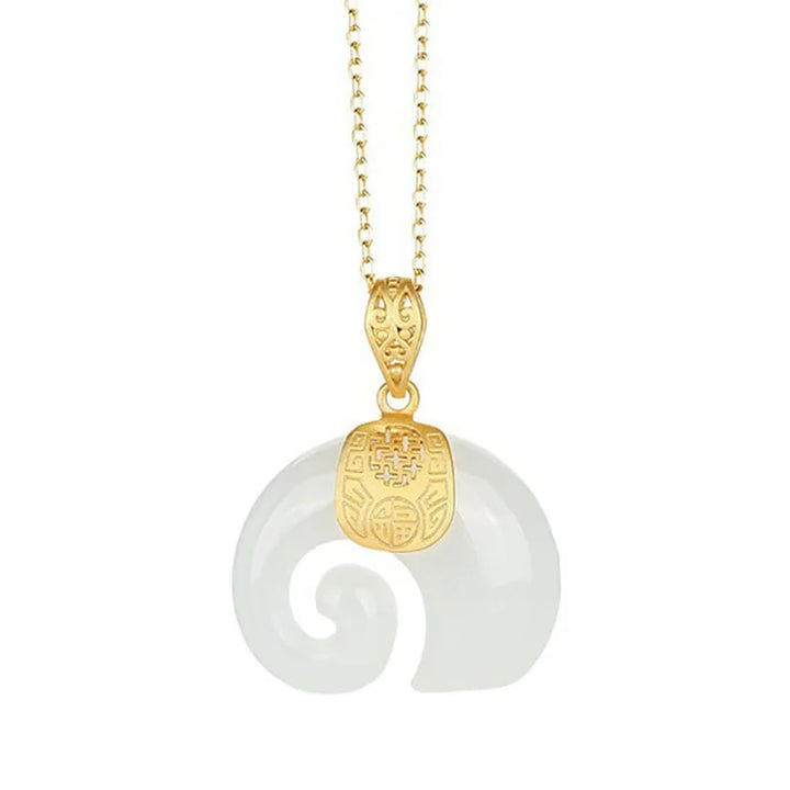 Hetian Jade Elephant Pendant Necklace 18K Gold Plated Chain for Women