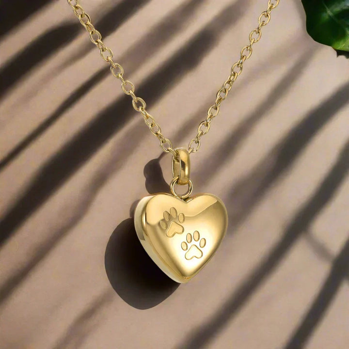 Pet Memorial Urn Necklace â€“ Heart-Shaped Pendant with Paw Engraving
