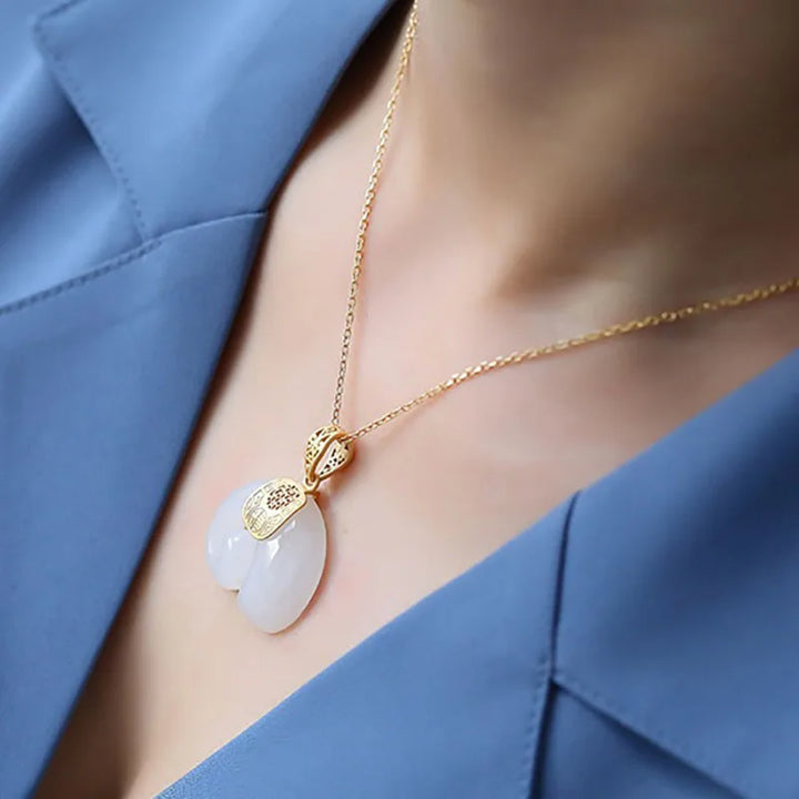 Hetian Jade Elephant Pendant Necklace 18K Gold Plated Chain for Women