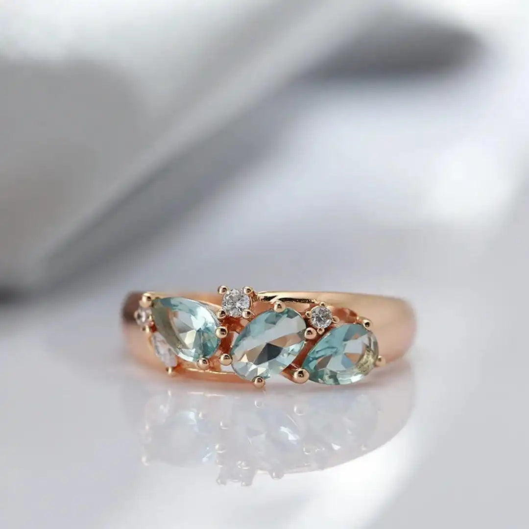Vintage Rose Gold Blue Cubic Zirconia Ring
