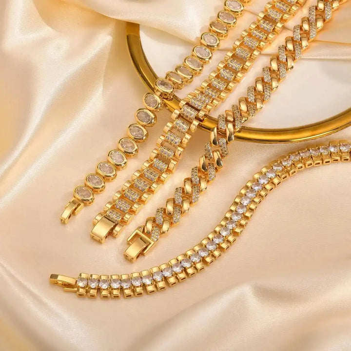 Chunky Gold Cubic Zirconia Adjustable Bangle Set