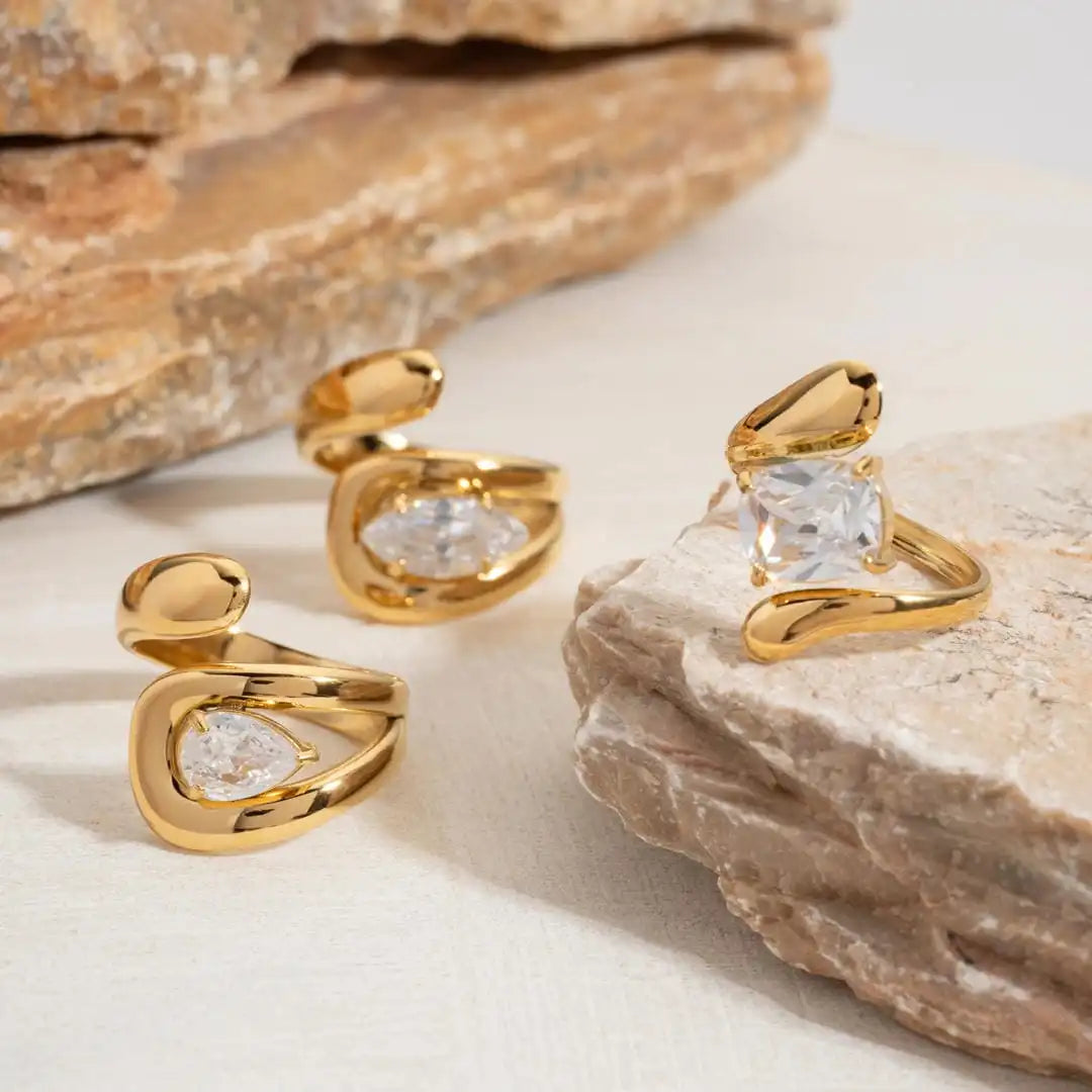 Timeless Gold Teardrop Cubic Zirconia Ring