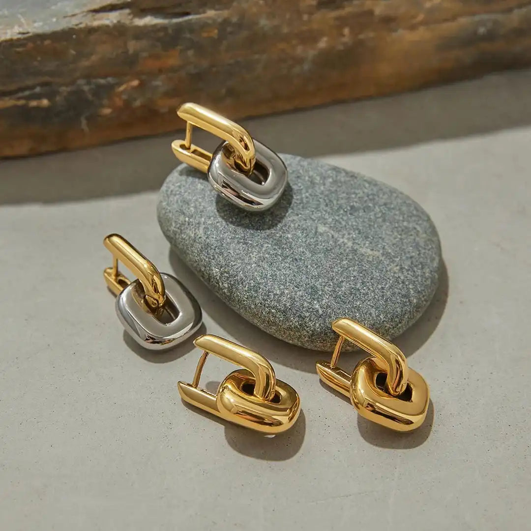 Minimalist Two-Tone Oval Earrings