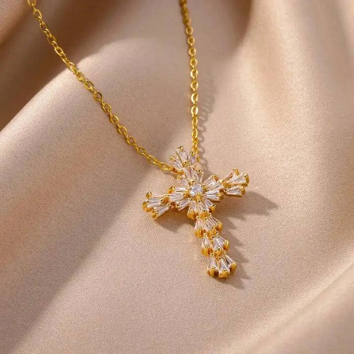 Timeless Silver-Tone Cubic Zirconia Cross Necklace