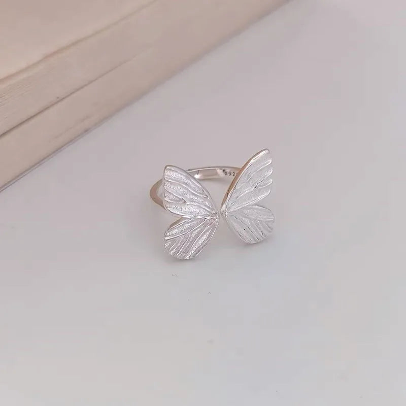 Brushed Silver Butterfly Ring