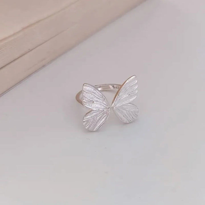 Brushed Silver Butterfly Ring