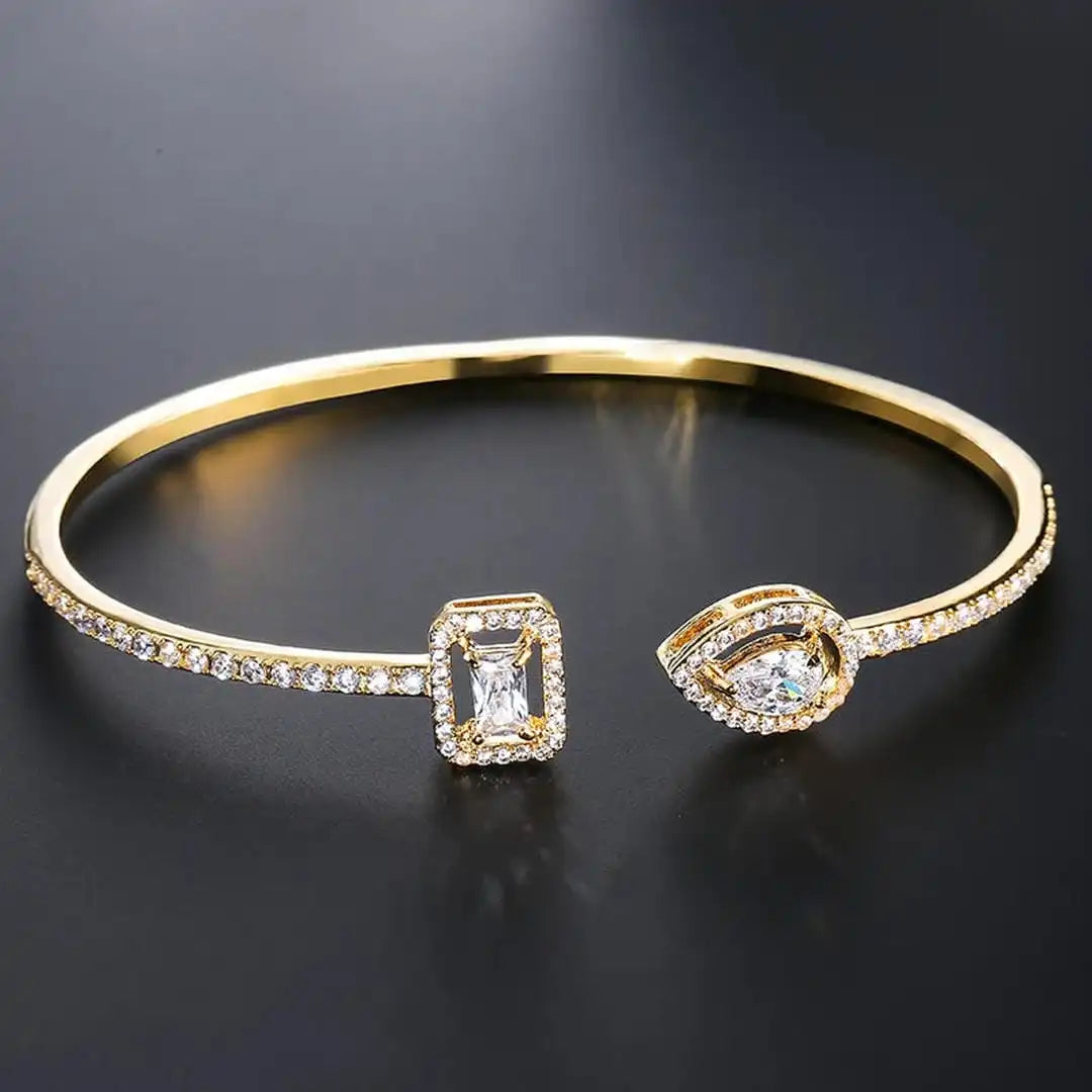 Two-Stone Gold-Tone Open Bangle