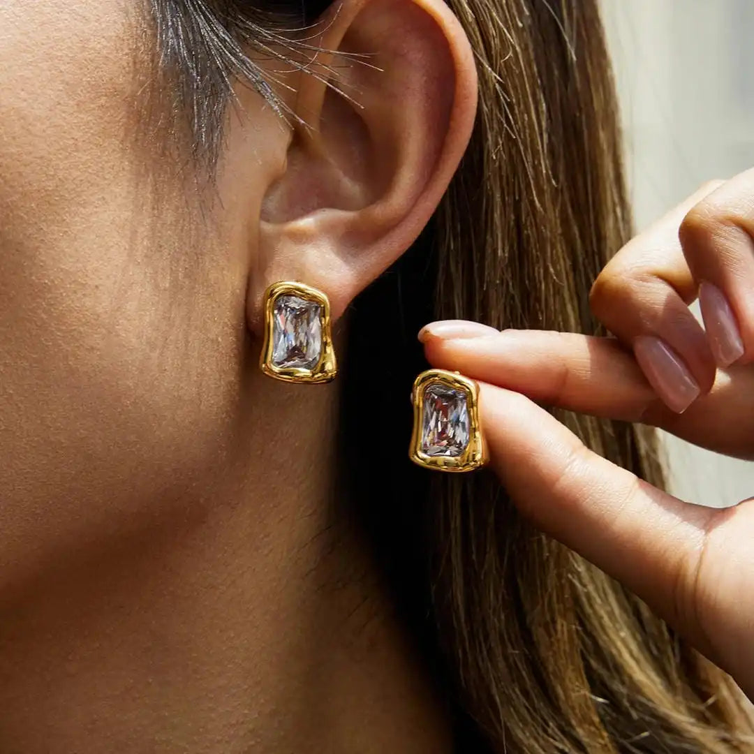 Timeless Gold Square Cubic Zirconia Earrings