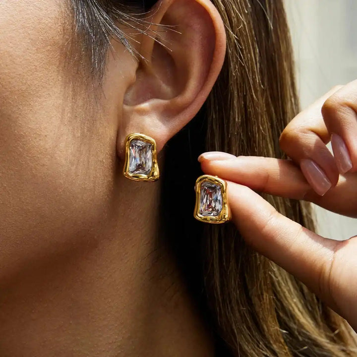 Timeless Gold Square Cubic Zirconia Earrings