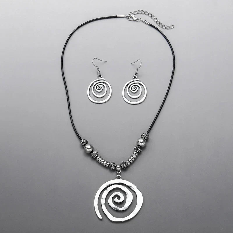 Bohemian Spiral Necklace and Earrings Set