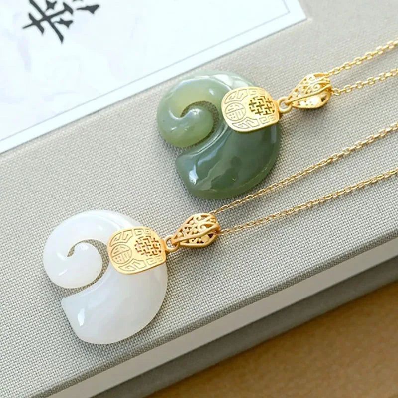 Hetian Jade Elephant Pendant Necklace 18K Gold Plated Chain for Women