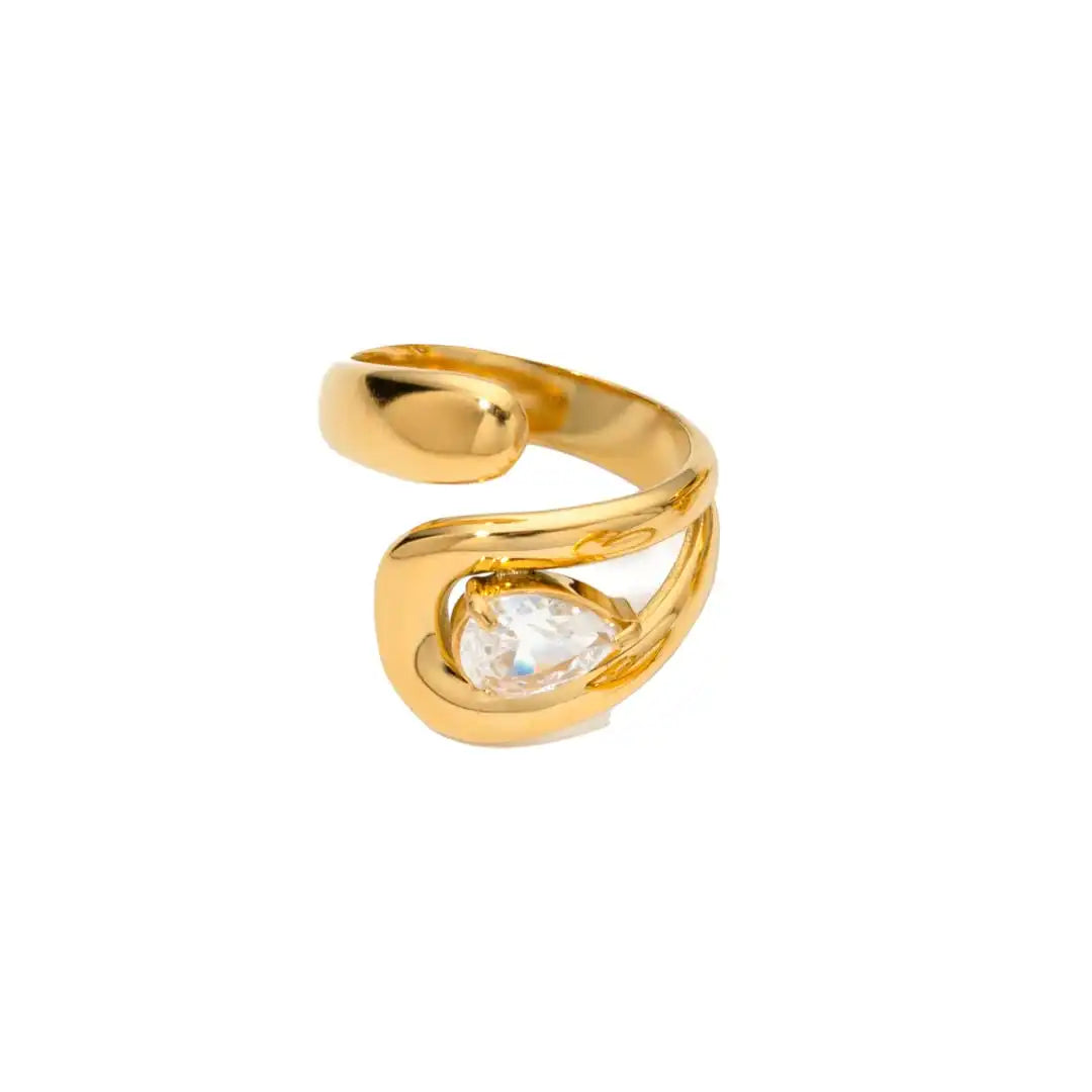 Timeless Gold Teardrop Cubic Zirconia Ring