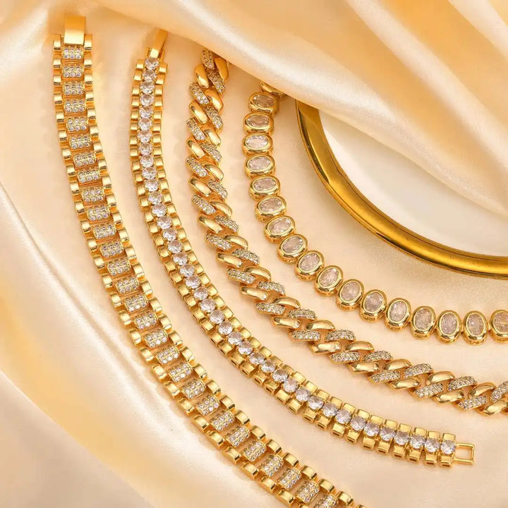 Chunky Gold Cubic Zirconia Adjustable Bangle Set