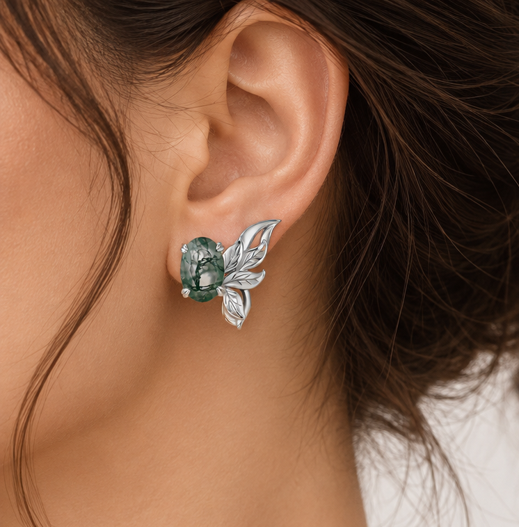Moss Agate Butterfly Wing Studs