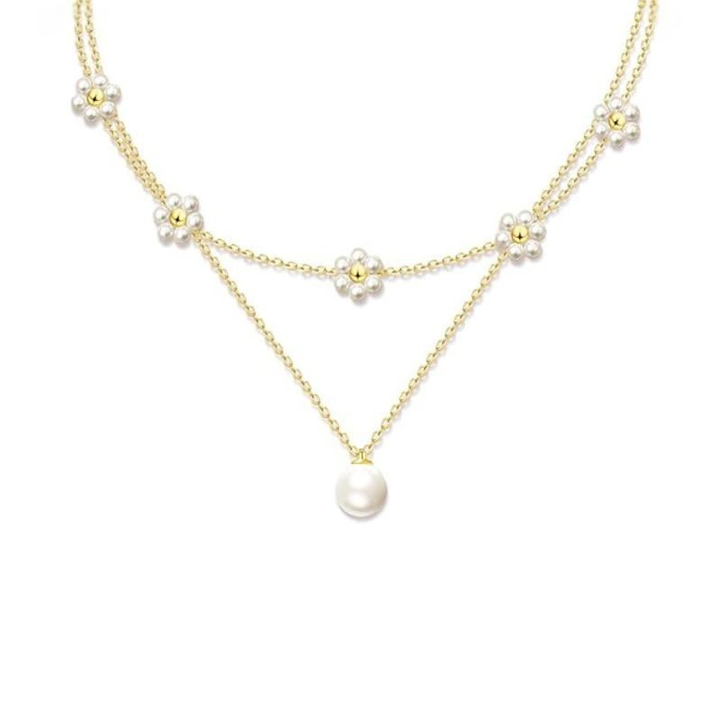 Floral Pearl Layered Necklace