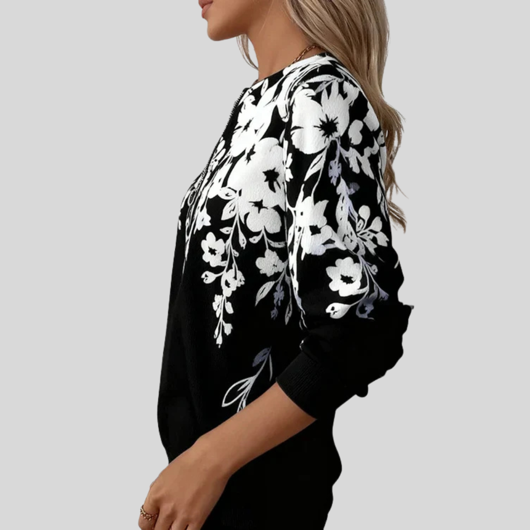 Inès | Floral Print Zip Jumper