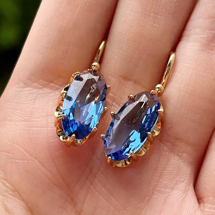 Golden Blue Bloom Earrings (Gold)